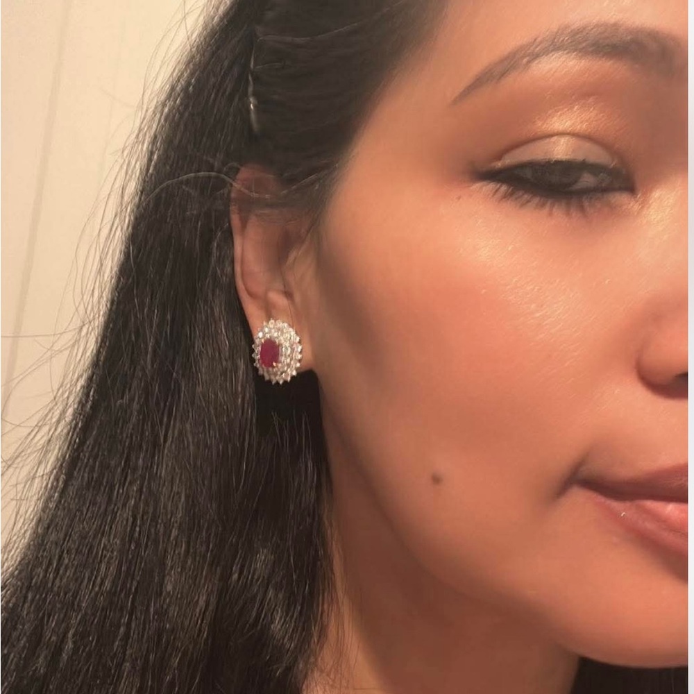Natural Burmese Ruby and Diamond Earrings in 18k solid gold